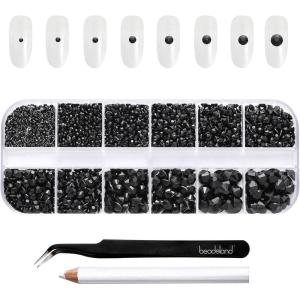 imageBeadsland Rhinestones for Makeup8 Sizes 2500pcs Red Flatback Rhinestones Eye Gems for Nails Crafts with Tweezers and Wax PencilSiamSS4SS30Black