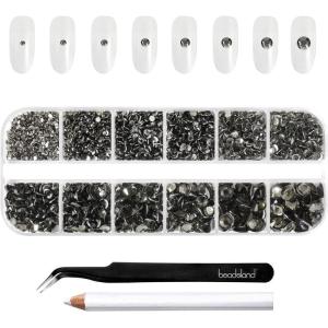 imageBeadsland Rhinestones for Makeup8 Sizes 2500pcs Red Flatback Rhinestones Eye Gems for Nails Crafts with Tweezers and Wax PencilSiamSS4SS30Black Diamond