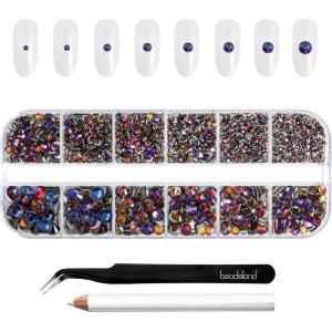 imageBeadsland Rhinestones for Makeup8 Sizes 2500pcs Red Flatback Rhinestones Eye Gems for Nails Crafts with Tweezers and Wax PencilSiamSS4SS30Blue Volcano