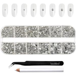 imageBeadsland Rhinestones for Makeup8 Sizes 2500pcs Red Flatback Rhinestones Eye Gems for Nails Crafts with Tweezers and Wax PencilSiamSS4SS30Crystal