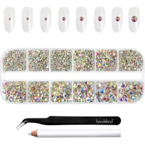 imageBeadsland Rhinestones for Makeup8 Sizes 2500pcs Red Flatback Rhinestones Eye Gems for Nails Crafts with Tweezers and Wax PencilSiamSS4SS30Crystal AB