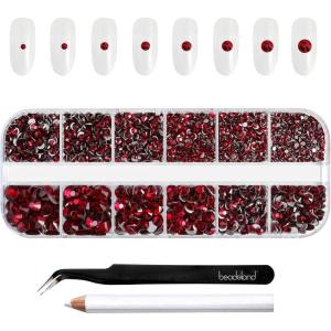 imageBeadsland Rhinestones for Makeup8 Sizes 2500pcs Red Flatback Rhinestones Eye Gems for Nails Crafts with Tweezers and Wax PencilSiamSS4SS30Dark Siam