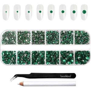 imageBeadsland Rhinestones for Makeup8 Sizes 2500pcs Red Flatback Rhinestones Eye Gems for Nails Crafts with Tweezers and Wax PencilSiamSS4SS30Emerald