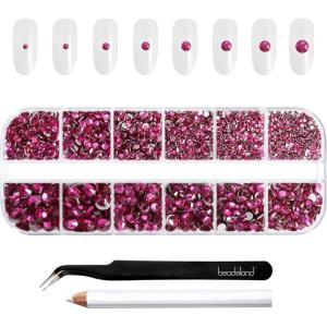 imageBeadsland Rhinestones for Makeup8 Sizes 2500pcs Red Flatback Rhinestones Eye Gems for Nails Crafts with Tweezers and Wax PencilSiamSS4SS30Fuchsia