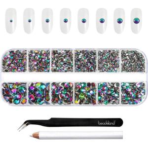 imageBeadsland Rhinestones for Makeup8 Sizes 2500pcs Red Flatback Rhinestones Eye Gems for Nails Crafts with Tweezers and Wax PencilSiamSS4SS30Green Volcano