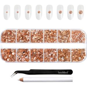 imageBeadsland Rhinestones for Makeup8 Sizes 2500pcs Red Flatback Rhinestones Eye Gems for Nails Crafts with Tweezers and Wax PencilSiamSS4SS30Light Peach