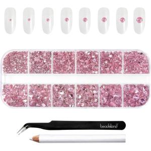 imageBeadsland Rhinestones for Makeup8 Sizes 2500pcs Red Flatback Rhinestones Eye Gems for Nails Crafts with Tweezers and Wax PencilSiamSS4SS30Light Pink