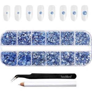 imageBeadsland Rhinestones for Makeup8 Sizes 2500pcs Red Flatback Rhinestones Eye Gems for Nails Crafts with Tweezers and Wax PencilSiamSS4SS30Light Sapphire
