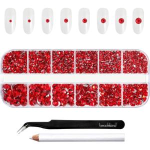 imageBeadsland Rhinestones for Makeup8 Sizes 2500pcs Red Flatback Rhinestones Eye Gems for Nails Crafts with Tweezers and Wax PencilSiamSS4SS30Light Siam