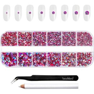 imageBeadsland Rhinestones for Makeup8 Sizes 2500pcs Red Flatback Rhinestones Eye Gems for Nails Crafts with Tweezers and Wax PencilSiamSS4SS30Light Siam AB