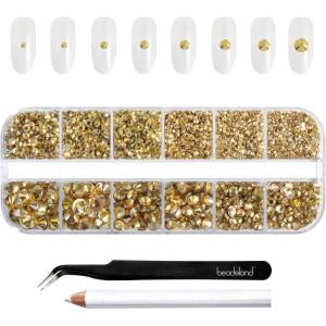 imageBeadsland Rhinestones for Makeup8 Sizes 2500pcs Red Flatback Rhinestones Eye Gems for Nails Crafts with Tweezers and Wax PencilSiamSS4SS30Metal Sunlight