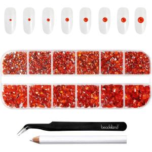 imageBeadsland Rhinestones for Makeup8 Sizes 2500pcs Red Flatback Rhinestones Eye Gems for Nails Crafts with Tweezers and Wax PencilSiamSS4SS30Orange