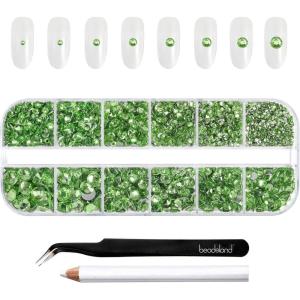 imageBeadsland Rhinestones for Makeup8 Sizes 2500pcs Red Flatback Rhinestones Eye Gems for Nails Crafts with Tweezers and Wax PencilSiamSS4SS30Peridot