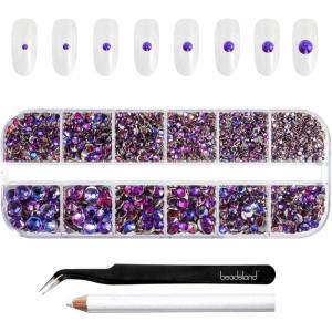 imageBeadsland Rhinestones for Makeup8 Sizes 2500pcs Red Flatback Rhinestones Eye Gems for Nails Crafts with Tweezers and Wax PencilSiamSS4SS30Purple Velvet