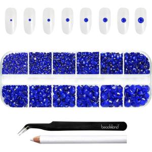imageBeadsland Rhinestones for Makeup8 Sizes 2500pcs Red Flatback Rhinestones Eye Gems for Nails Crafts with Tweezers and Wax PencilSiamSS4SS30Sapphire
