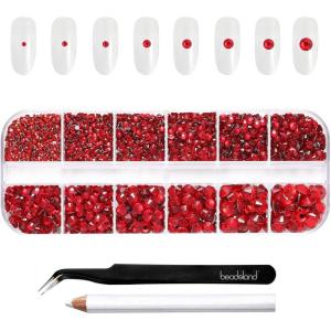 imageBeadsland Rhinestones for Makeup8 Sizes 2500pcs Red Flatback Rhinestones Eye Gems for Nails Crafts with Tweezers and Wax PencilSiamSS4SS30Siam