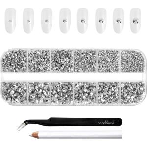 imageBeadsland Rhinestones for Makeup8 Sizes 2500pcs Red Flatback Rhinestones Eye Gems for Nails Crafts with Tweezers and Wax PencilSiamSS4SS30Silver Hematite