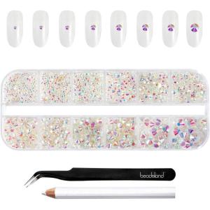 imageBeadsland Rhinestones for Makeup8 Sizes 2500pcs Red Flatback Rhinestones Eye Gems for Nails Crafts with Tweezers and Wax PencilSiamSS4SS30Transparent AB