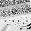 imageBeadsland 8300PCS Flatback Rhinestones AB Crystal Rhinestone Round Crystal Rhinestones for Crafts Mixed 10 Sizes with Wax Pencil and Tweezer Kit SS3SS30 Crystal ABSilver Hematite