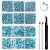 imageBeadsland 8300PCS Flatback Rhinestones AB Crystal Rhinestone Round Crystal Rhinestones for Crafts Mixed 10 Sizes with Wax Pencil and Tweezer Kit SS3SS30 Crystal ABAquamarine