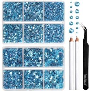 imageBEADSLAND Hotfix Rhinestones 6080PCS Clear Rhinestones for Clothes Crafts Mixed 6 Sizes with Wax Pencil and Tweezers Kit SS6SS30 CrystalAquamarine