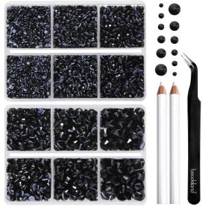 imageBEADSLAND Hotfix Rhinestones 6080PCS Clear Rhinestones for Clothes Crafts Mixed 6 Sizes with Wax Pencil and Tweezers Kit SS6SS30 CrystalBlack