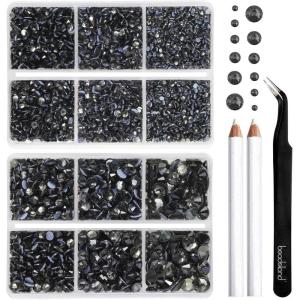imageBEADSLAND Hotfix Rhinestones 6080PCS Clear Rhinestones for Clothes Crafts Mixed 6 Sizes with Wax Pencil and Tweezers Kit SS6SS30 CrystalBlack Diamond
