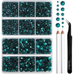imageBEADSLAND Hotfix Rhinestones 6080PCS Clear Rhinestones for Clothes Crafts Mixed 6 Sizes with Wax Pencil and Tweezers Kit SS6SS30 CrystalBlue Zircon