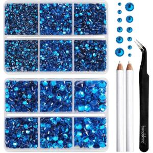 imageBEADSLAND Hotfix Rhinestones 6080PCS Clear Rhinestones for Clothes Crafts Mixed 6 Sizes with Wax Pencil and Tweezers Kit SS6SS30 CrystalCapri Blue