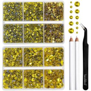 imageBEADSLAND Hotfix Rhinestones 6080PCS Clear Rhinestones for Clothes Crafts Mixed 6 Sizes with Wax Pencil and Tweezers Kit SS6SS30 CrystalCitrine