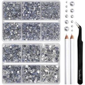 imageBEADSLAND Hotfix Rhinestones 6080PCS Clear Rhinestones for Clothes Crafts Mixed 6 Sizes with Wax Pencil and Tweezers Kit SS6SS30 CrystalCrystal