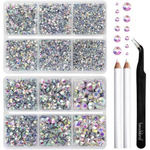 imageBEADSLAND Hotfix Rhinestones 6080PCS Clear Rhinestones for Clothes Crafts Mixed 6 Sizes with Wax Pencil and Tweezers Kit SS6SS30 CrystalCrystal AB