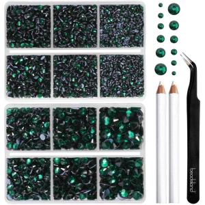 imageBEADSLAND Hotfix Rhinestones 6080PCS Clear Rhinestones for Clothes Crafts Mixed 6 Sizes with Wax Pencil and Tweezers Kit SS6SS30 CrystalEmerald