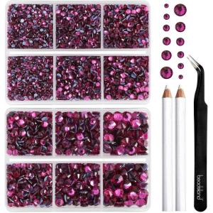 imageBEADSLAND Hotfix Rhinestones 6080PCS Clear Rhinestones for Clothes Crafts Mixed 6 Sizes with Wax Pencil and Tweezers Kit SS6SS30 CrystalFuchsia