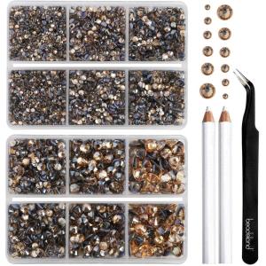 imageBEADSLAND Hotfix Rhinestones 6080PCS Clear Rhinestones for Clothes Crafts Mixed 6 Sizes with Wax Pencil and Tweezers Kit SS6SS30 CrystalGolden Shadow