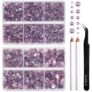 imageBEADSLAND Hotfix Rhinestones 6080PCS Clear Rhinestones for Clothes Crafts Mixed 6 Sizes with Wax Pencil and Tweezers Kit SS6SS30 CrystalLight Pink