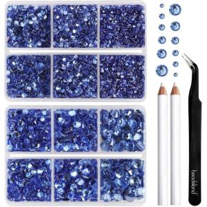 imageBEADSLAND Hotfix Rhinestones 6080PCS Clear Rhinestones for Clothes Crafts Mixed 6 Sizes with Wax Pencil and Tweezers Kit SS6SS30 CrystalLight Sapphire