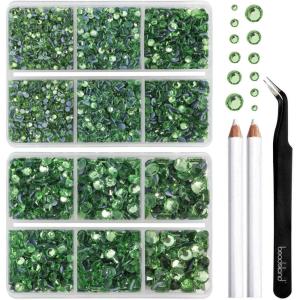 imageBEADSLAND Hotfix Rhinestones 6080PCS Clear Rhinestones for Clothes Crafts Mixed 6 Sizes with Wax Pencil and Tweezers Kit SS6SS30 CrystalPeridot