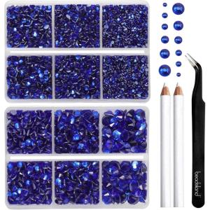 imageBEADSLAND Hotfix Rhinestones 6080PCS Clear Rhinestones for Clothes Crafts Mixed 6 Sizes with Wax Pencil and Tweezers Kit SS6SS30 CrystalSapphire