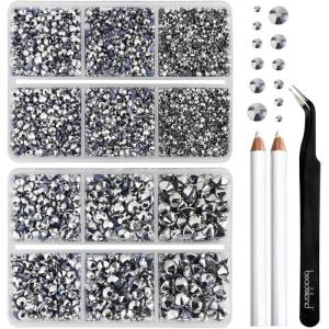 imageBEADSLAND Hotfix Rhinestones 6080PCS Clear Rhinestones for Clothes Crafts Mixed 6 Sizes with Wax Pencil and Tweezers Kit SS6SS30 CrystalSilver Hematite