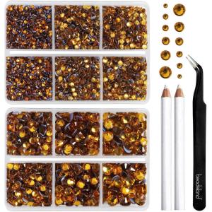imageBEADSLAND Hotfix Rhinestones 6080PCS Clear Rhinestones for Clothes Crafts Mixed 6 Sizes with Wax Pencil and Tweezers Kit SS6SS30 CrystalTopaz