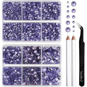 imageBEADSLAND Hotfix Rhinestones 6080PCS Clear Rhinestones for Clothes Crafts Mixed 6 Sizes with Wax Pencil and Tweezers Kit SS6SS30 CrystalViolet