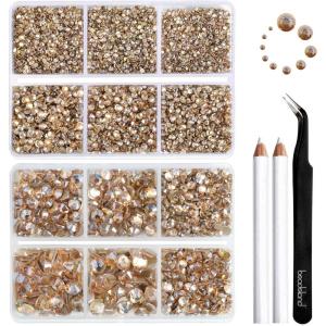 imageBeadsland 8300PCS Flatback Rhinestones AB Crystal Rhinestone Round Crystal Rhinestones for Crafts Mixed 10 Sizes with Wax Pencil and Tweezer Kit SS3SS30 Crystal ABGolden Shadow
