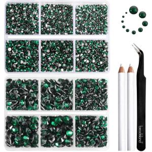 imageBeadsland 8300PCS Flatback Rhinestones AB Crystal Rhinestone Round Crystal Rhinestones for Crafts Mixed 10 Sizes with Wax Pencil and Tweezer Kit SS3SS30 Crystal ABEmerald