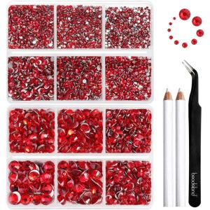 imageBeadsland 8300PCS Flatback Rhinestones AB Crystal Rhinestone Round Crystal Rhinestones for Crafts Mixed 10 Sizes with Wax Pencil and Tweezer Kit SS3SS30 Crystal ABLight Siam
