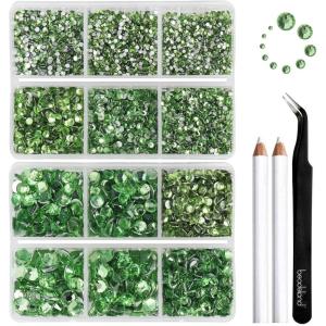 imageBeadsland 8300PCS Flatback Rhinestones AB Crystal Rhinestone Round Crystal Rhinestones for Crafts Mixed 10 Sizes with Wax Pencil and Tweezer Kit SS3SS30 Crystal ABPeridot