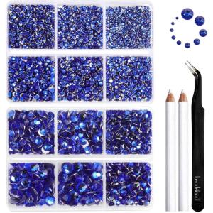 imageBeadsland 8300PCS Flatback Rhinestones AB Crystal Rhinestone Round Crystal Rhinestones for Crafts Mixed 10 Sizes with Wax Pencil and Tweezer Kit SS3SS30 Crystal ABSapphire