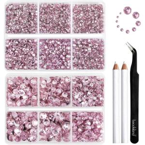 imageBeadsland 8300PCS Flatback Rhinestones AB Crystal Rhinestone Round Crystal Rhinestones for Crafts Mixed 10 Sizes with Wax Pencil and Tweezer Kit SS3SS30 Crystal ABLight pink