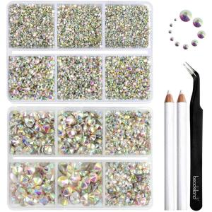 imageBeadsland 8300PCS Flatback Rhinestones AB Crystal Rhinestone Round Crystal Rhinestones for Crafts Mixed 10 Sizes with Wax Pencil and Tweezer Kit SS3SS30 Crystal ABcrystal AB