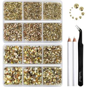 imageBeadsland 8300PCS Flatback Rhinestones AB Crystal Rhinestone Round Crystal Rhinestones for Crafts Mixed 10 Sizes with Wax Pencil and Tweezer Kit SS3SS30 Crystal ABMetal Sunlight